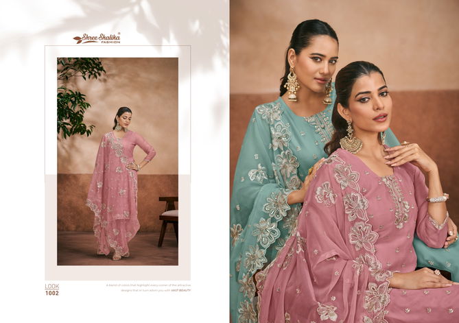 Ruhani By shree Shalika Organza Chiffon Embroidery Dress Material Suppliers In India